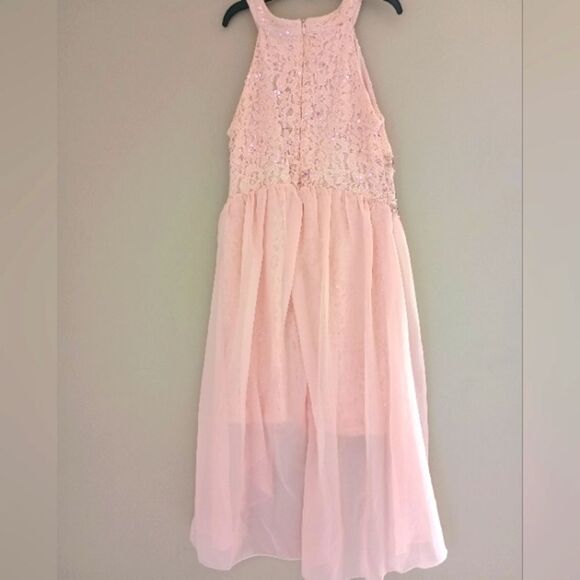 Knitworks Hi Low Halter Top Sleeveless Sequin Peach Color Dress Size 12 - Picture 2 of 13